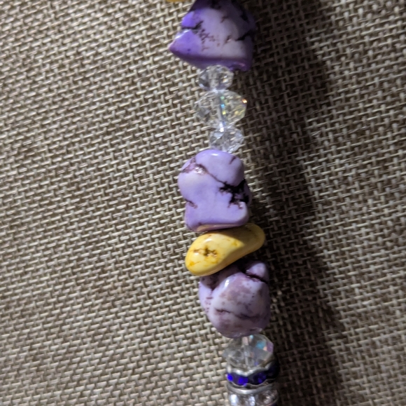 Purple and Goldtoned Chunky Beaded Necklace with Cross Pendant - Picture 4 of 7